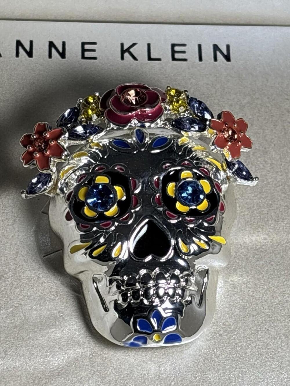 Anne Klein SUGAR SKULL BROOCH enamel crystal Day of the Dead Pin Macy’s New